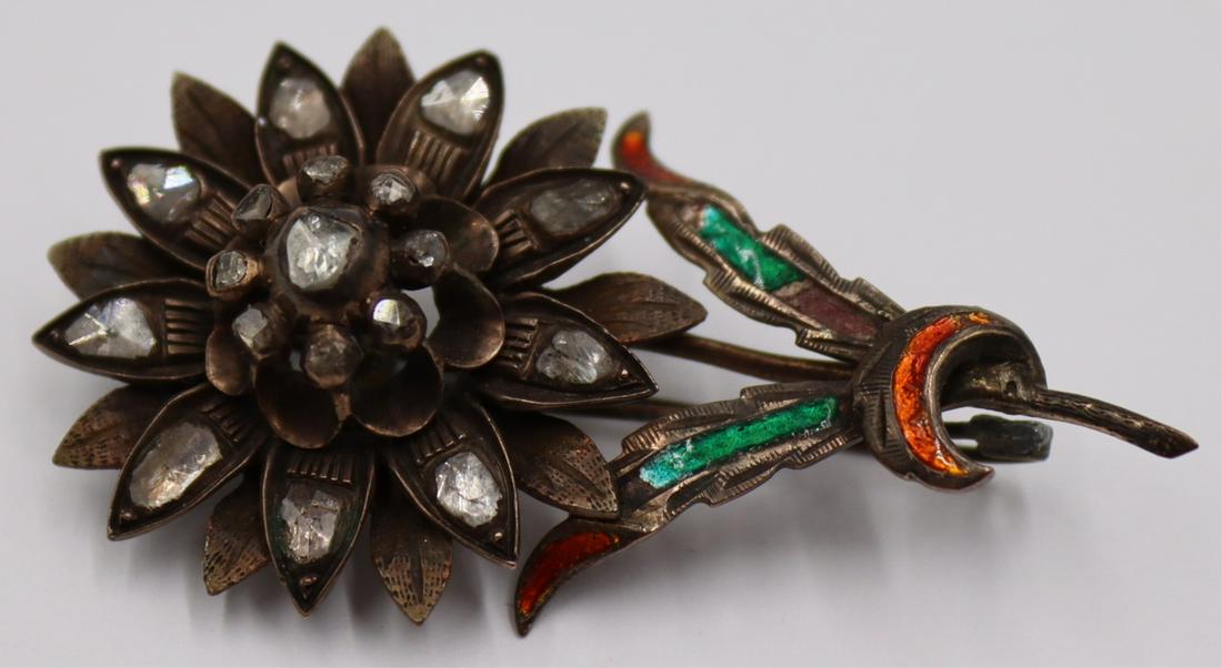 JEWELRY. Rose Cut Diamond and Enamel Brooch. (1 of 5)