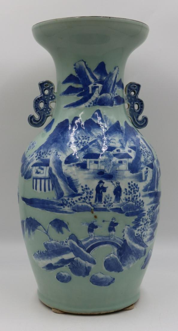 19th C Celadon Vase with Blue and White Decoration (1 of 17)