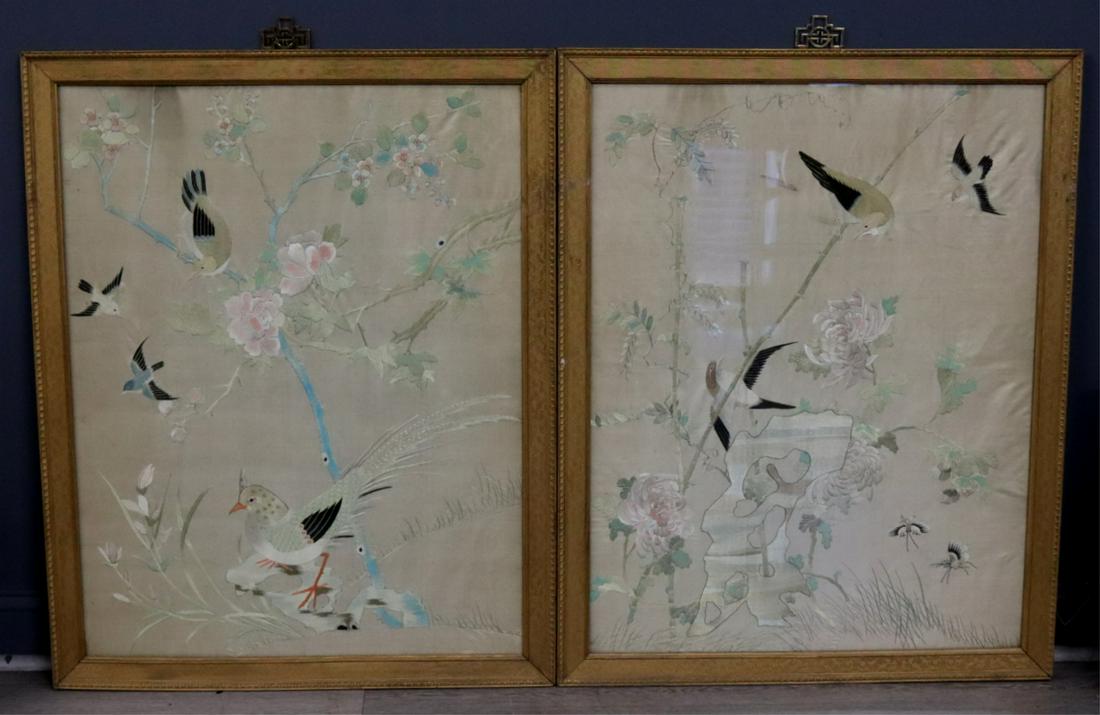 Pair of Framed Asian Embroideries of Birds. (1 of 9)