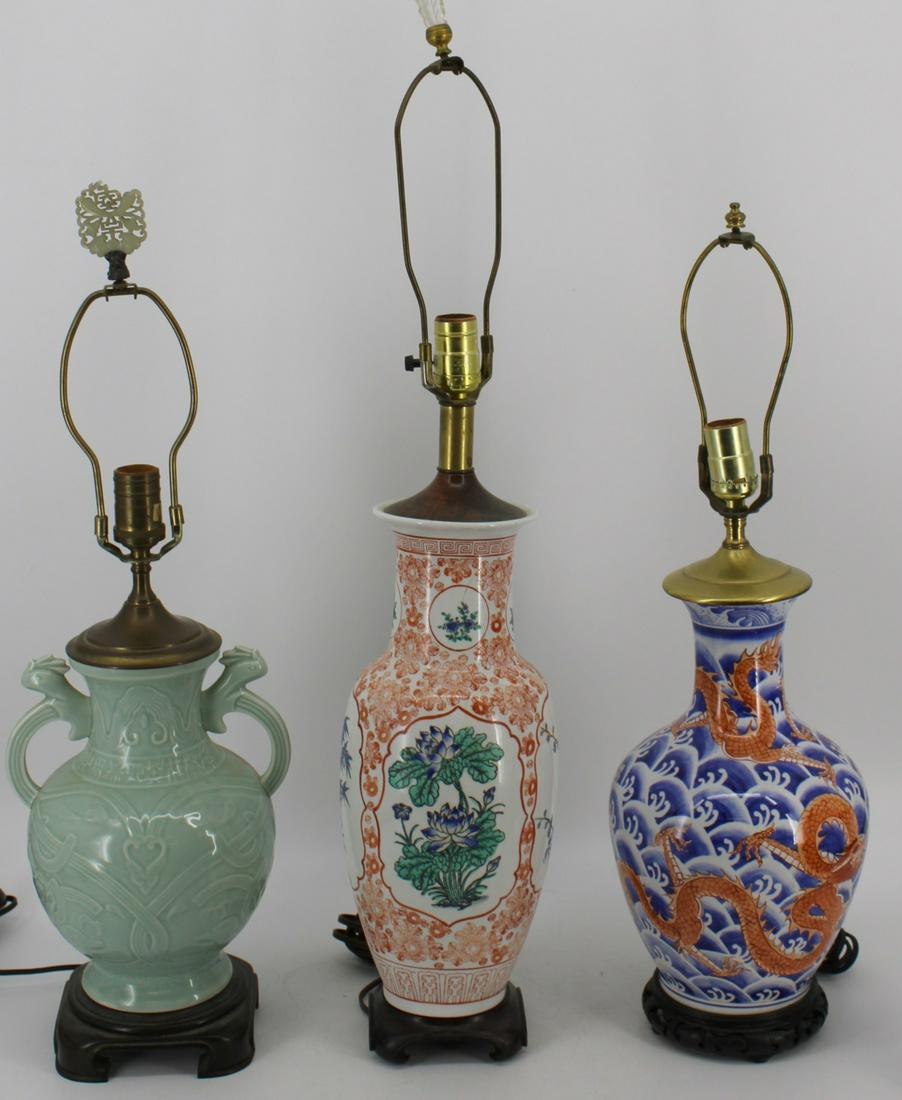 3 Vintage Chinese Porcelain Lamps. (1 of 10)