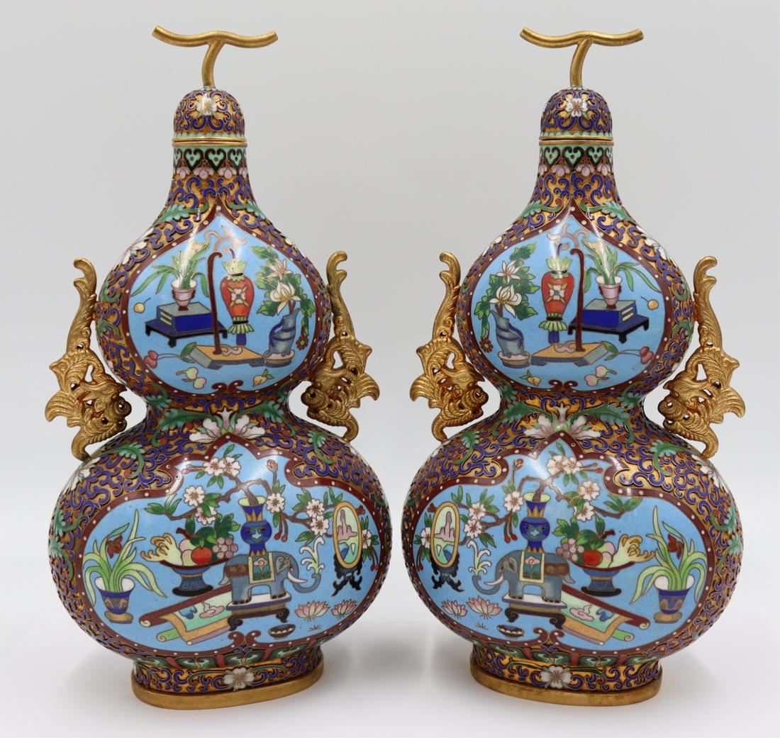 Pair of Chinese Cloisonne Double Gourd Lidded (1 of 13)