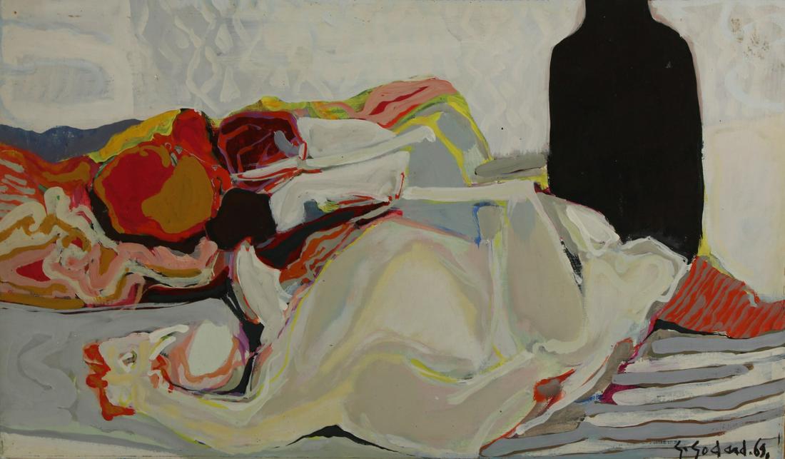 GABRIEL GODARD (FRENCH, b. 1933).: Oil on canvas. "Poulet". 1969. Signed and dated lower right. Titled verso. Partial gallery label affixed verso. From a New Haven, VT collection. - Dimensions: 13'' high x 21.75" wide