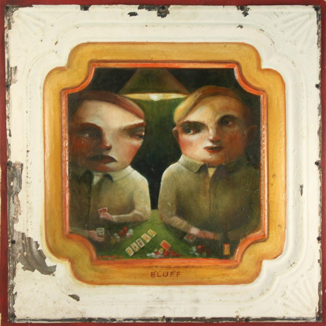 JOHN WHIPPLE (AMERICAN, 20TH/21ST CENTURY).: Oil on tin. "Bluff". Signed lower left. From a New York, NY collection. - Dimensions: 25.5" high x 25.25" wide