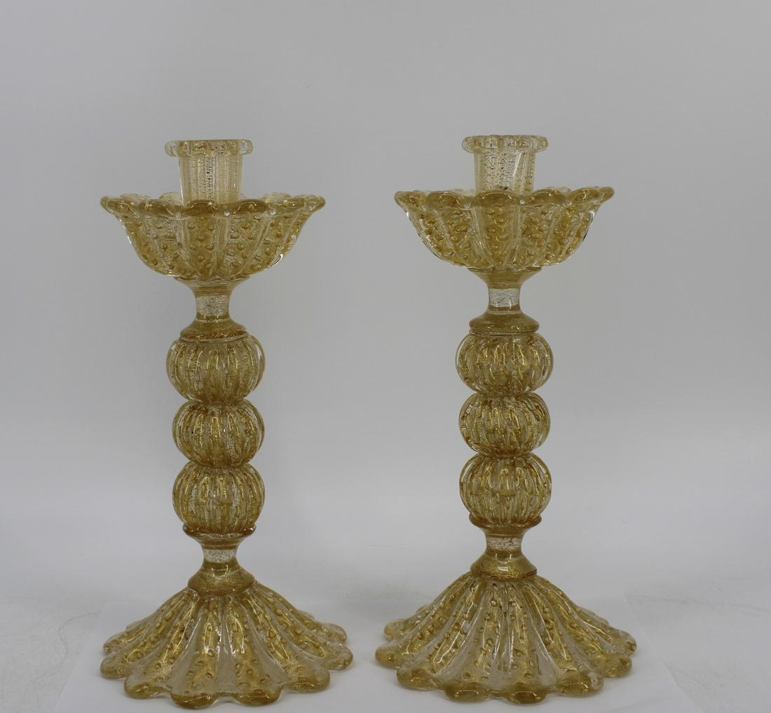 A Pair Of Murano Glass Candlesticks. (1 of 4)