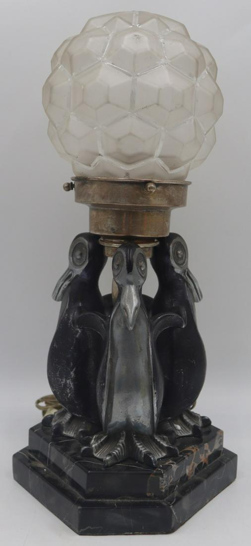 Signed Art Deco Nickel Plated Metal Penguin Lamp. (1 of 14)
