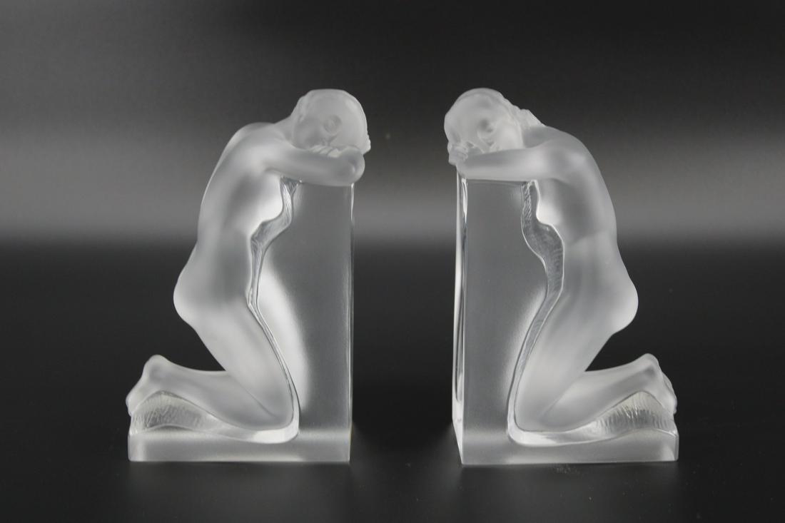 Lalique France Signed Frosted Glass Bookends.: Good large size signed on the base. From a Sutton Place NYC estate. - Dimensions: 9" x 5.25"