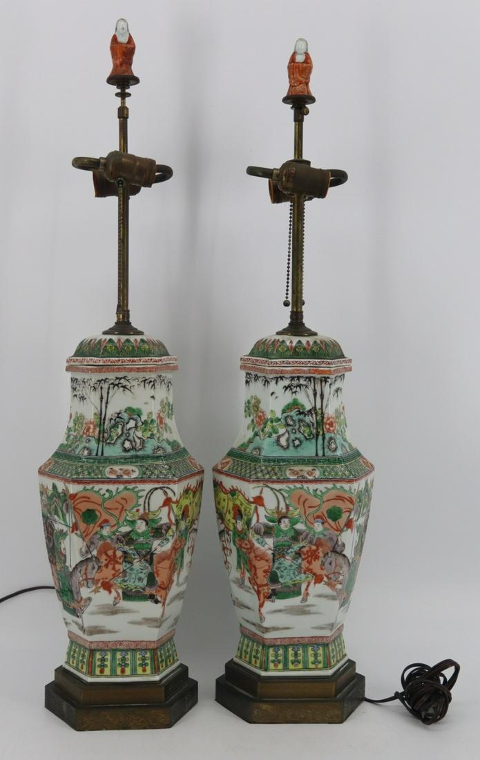 Pair of Chinese Famille Verte Lidded Urns Mounted (1 of 20)