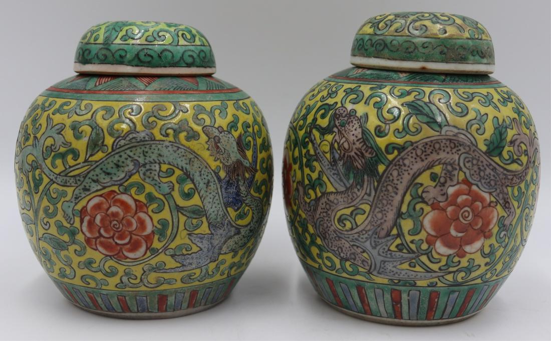 Pair of Chinese Enamel Decorated Lidded Urns. (1 of 20)