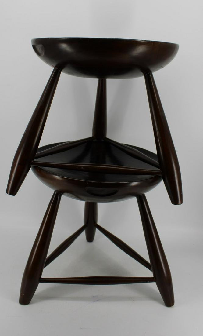 Pair Of Sergio Rodrigues Style Wood Stools. (1 of 6)