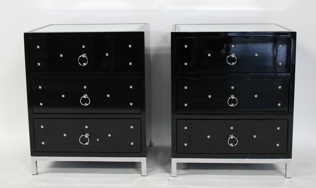 Pr Of Parzinger Style Lacquered & Mirror Top Night (1 of 5)