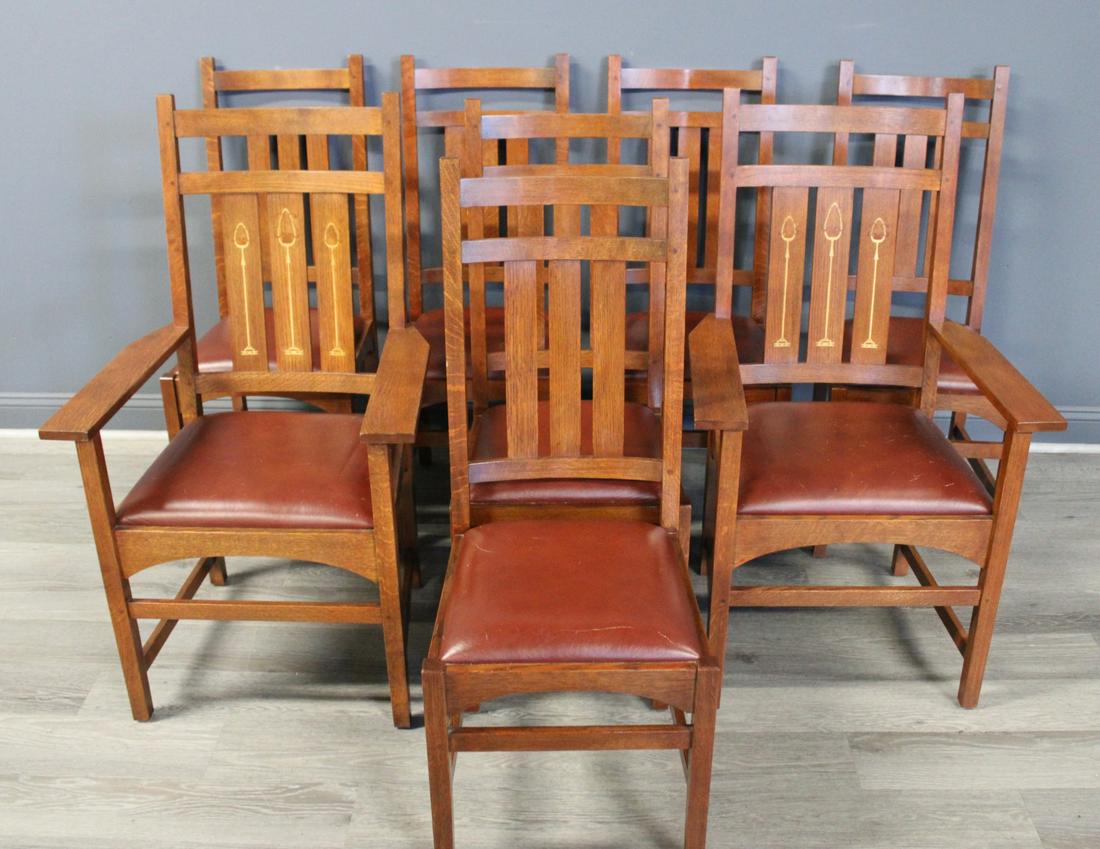 Stickley Audi / Harvey Ellis Set Of 8 Oak Chairs. (1 of 7)