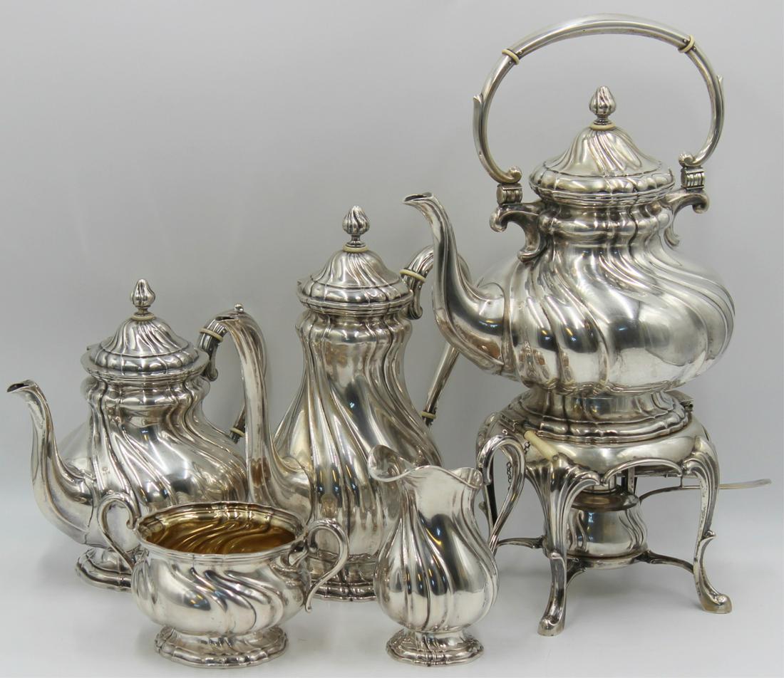 STERLING. 5PC. Sterling Silver Tea Service. (1 of 15)