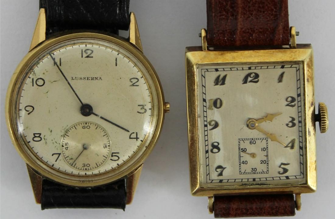 JEWELRY. (2) Men's Vintage 14kt Gold Watches. (1 of 16)