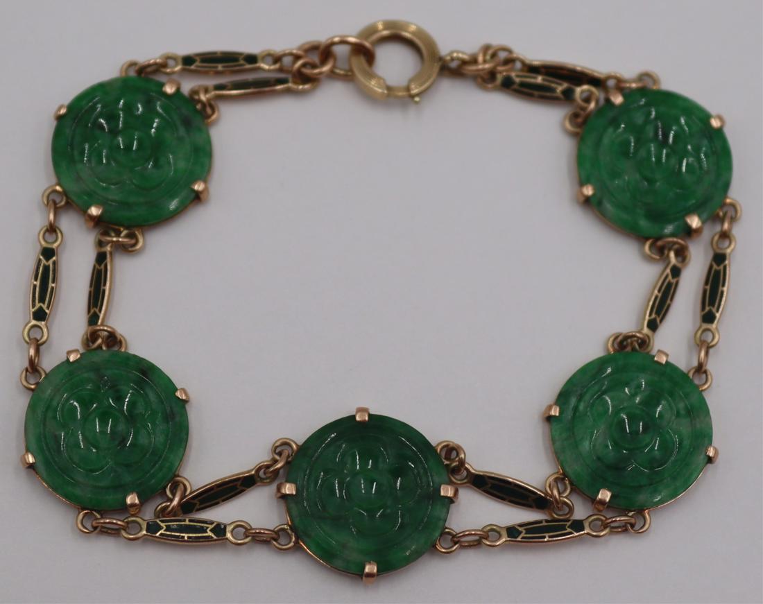 JEWELRY. Art Deco 14kt Gold, Enamel and Jade (1 of 9)