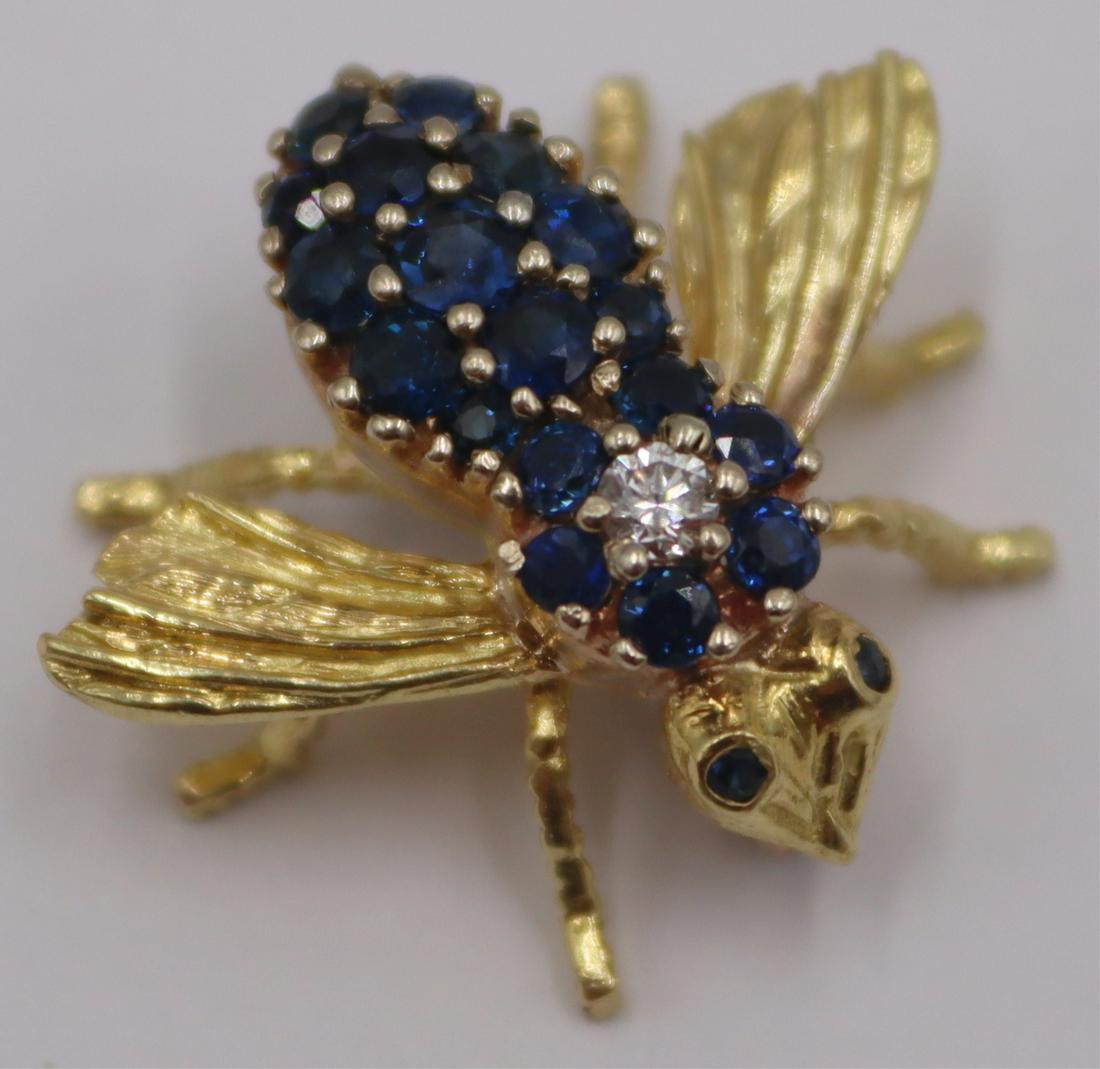 JEWELRY. 18kt Gold Diamond and Sapphire Brooch. (1 of 8)