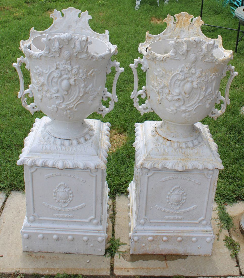 An Antique Pr Of Cast Iron Urns On Stands (1 of 6)