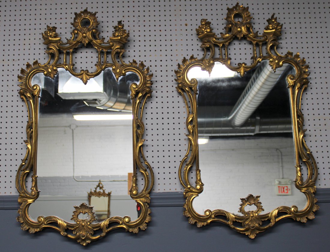 A Quality Pr Of Antique Carved & Giltwood Mirrors: From a Mamaroneck NY estate. - Dimensions: 48" x 24"