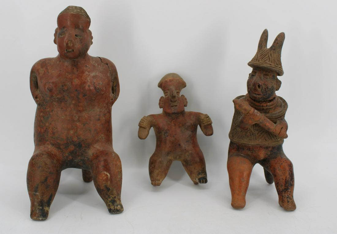 3 Antique Pottery Pre Columbian Figures . (1 of 11)