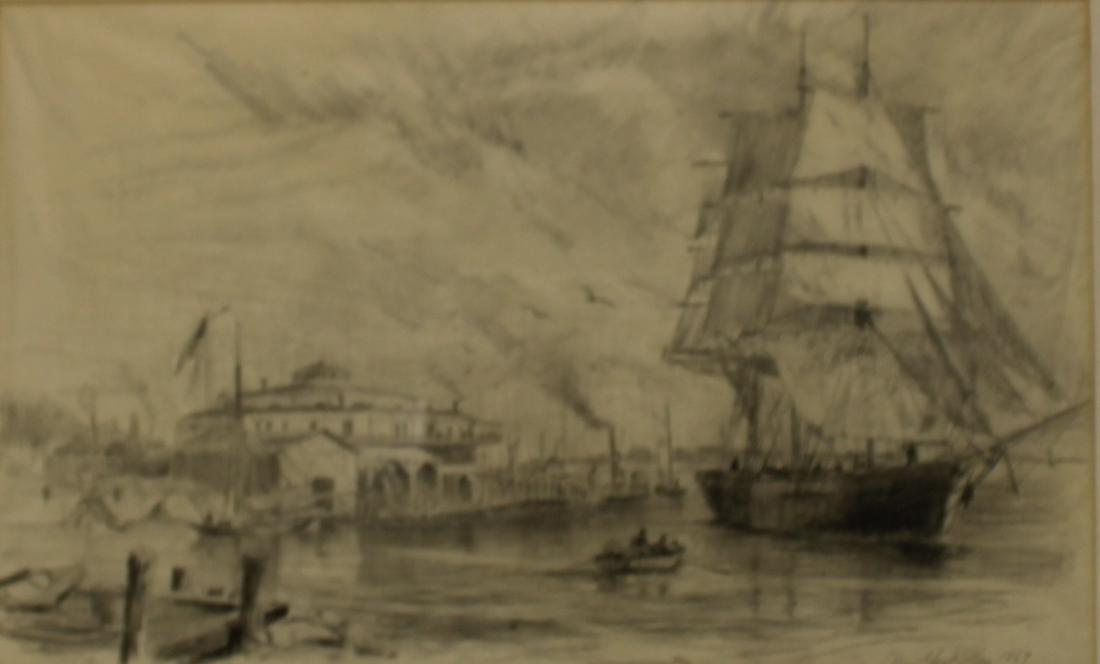 Charlie Lundgren Signed Drawing New York Bay 1869. (1 of 5)