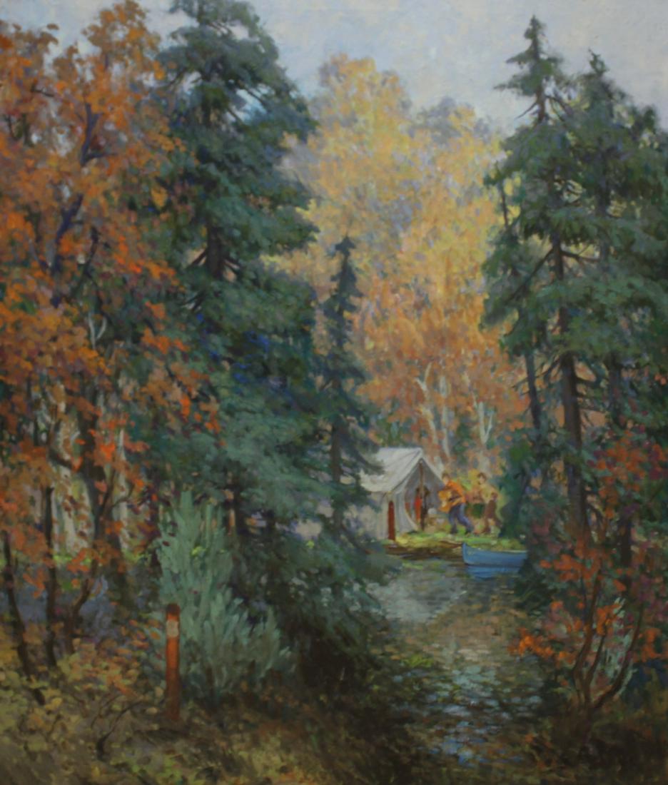 W. A. Drake Oil On Canvas Forest Scene.: A large oil on canvas attributed to W. A. Drake. Marked verso and from the artists estate. - Dimensions: 36" x 30"