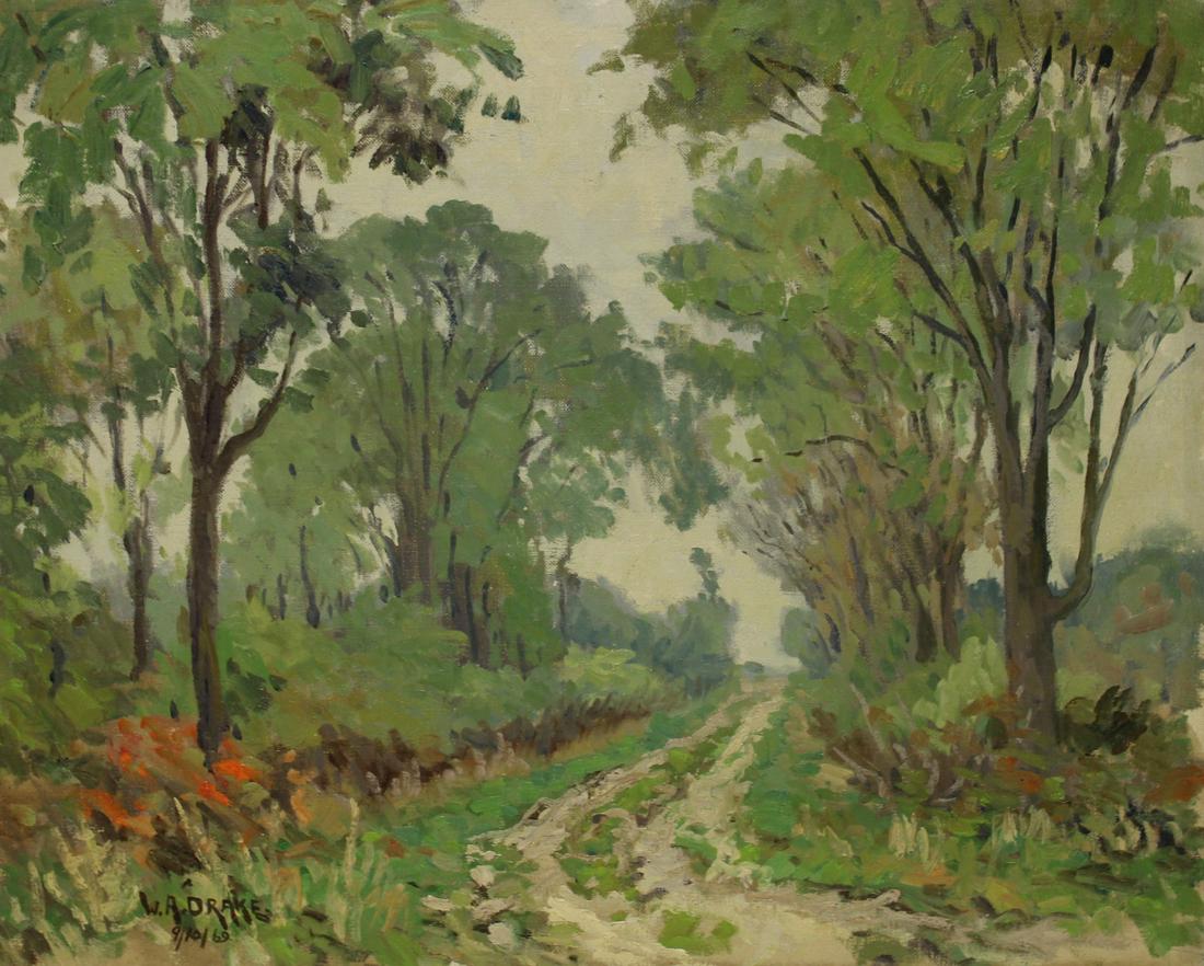 W.A. Drake Signed Oil on Board Woods Landscape. (1 of 4)