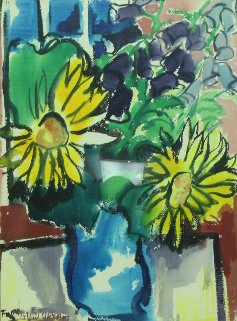 Illegibly Signed Watercolor of Flowers. (1 of 4)