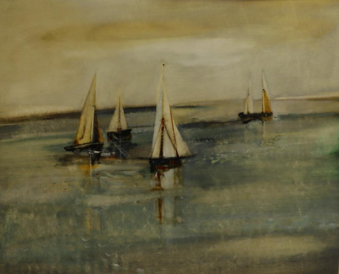 Apparently Unsigned Oil on Board Boat Scene. (1 of 3)