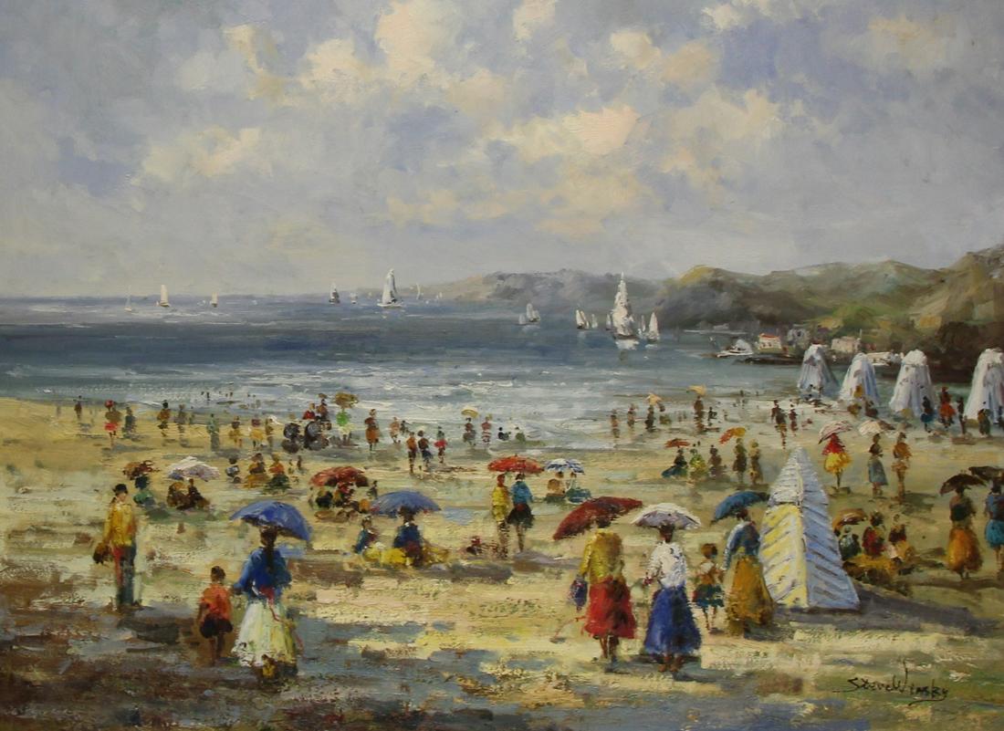 Steve Winsky Signed Oil on Canvas Beach Scene. (1 of 4)
