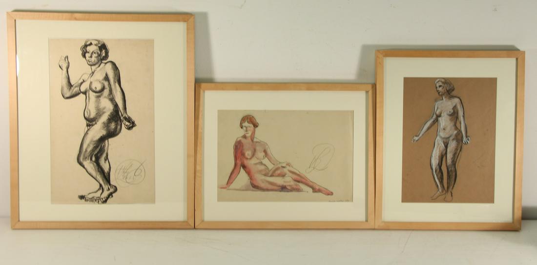 HAYLEY LEVER (AMERICAN,1876 - 1958).: Grouping of 3 drawings. Nude Studies. All pencil signed. From a Queens, NY collection. Dimensions: from 11" high x 16" wide to 19.5" high x 12" wide.