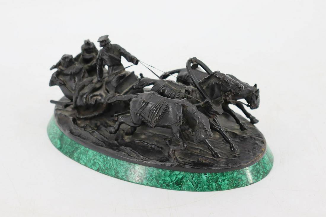 Vasily Yakovlevich Grachev (Russian 1831 -1905): A signed and finely executed bronze on a malachite base. From a Whitestone NY estate. - Dimensions: 4" x 9.5" x 6"