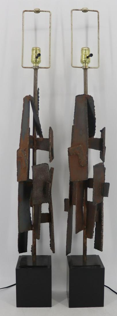 Pair of Patinated Metal Brutalist Style Lamps. (1 of 7)