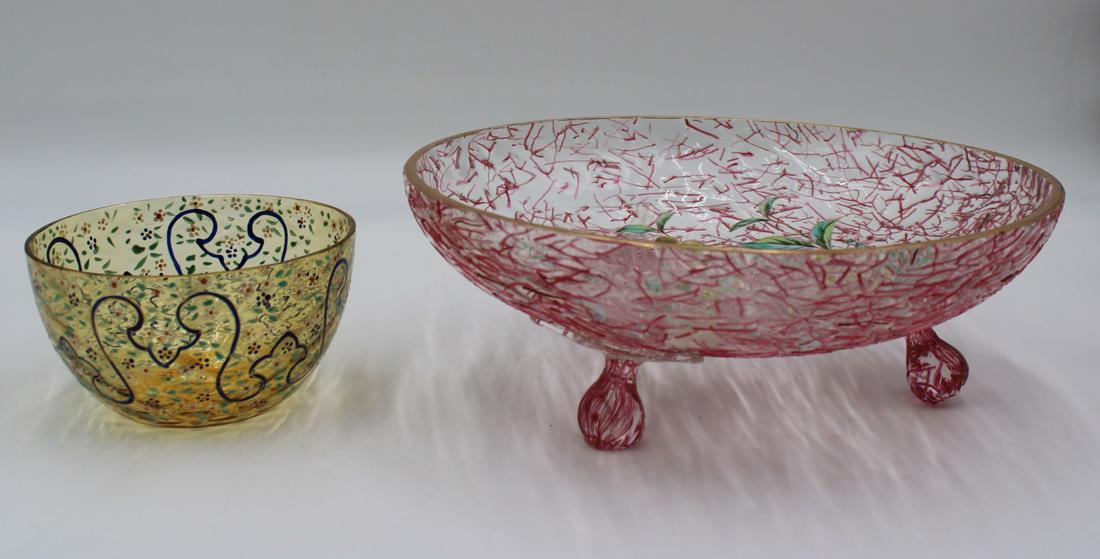 2 Fine Antique Enameled Glass Bowls. (1 of 8)
