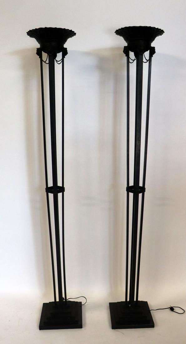 Pair Metal Torchiere Lamps With Lion Heads (1 of 6)