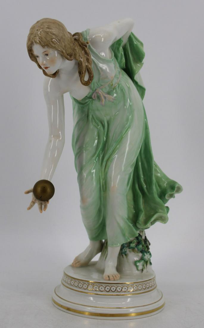 Meissen Porcelain Walter Schott "La Boulle Player": Figurine. From a Long Island, NY collection. - Dimensions: 14"