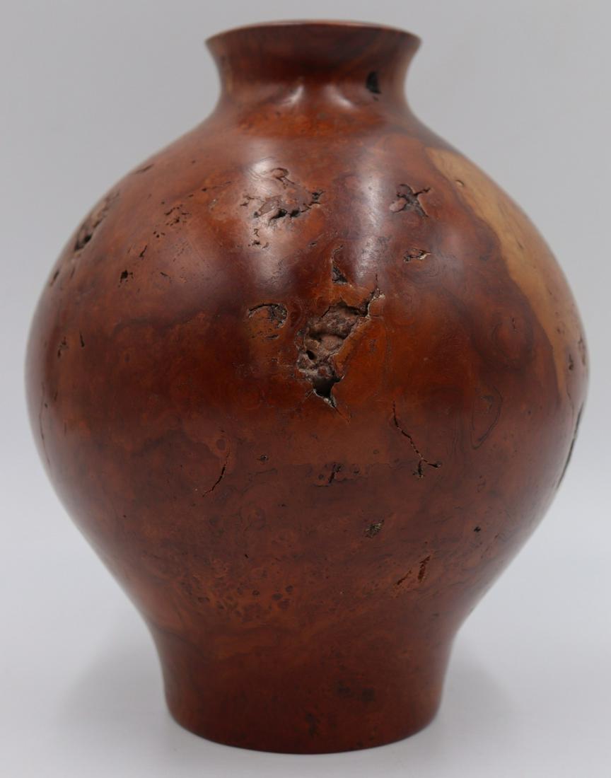 Signed Cherry Burl Wood Vase. (1 of 10)