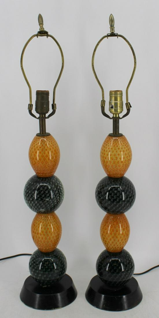 A Vintage Pair Of Murano Glass Lamps.: Great lookers with nice ball design and vibrant colors. From a Scarsdale NY home. - Dimensions: 18" or 28" to top of finial.