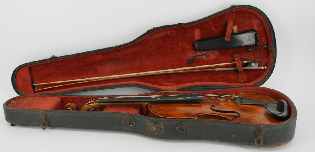 Antique Violin In Case With Silver Clad Bow. (1 of 19)