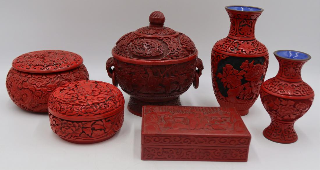 Grouping of Cinnabar Tablewares. (1 of 19)