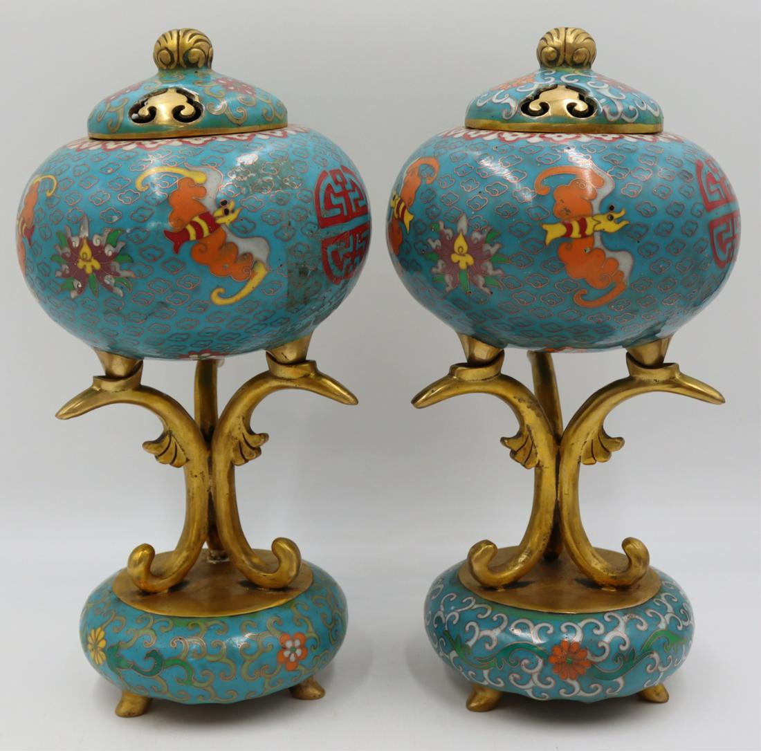 Pair of Signed Cloisonne Incense Burners. (1 of 15)