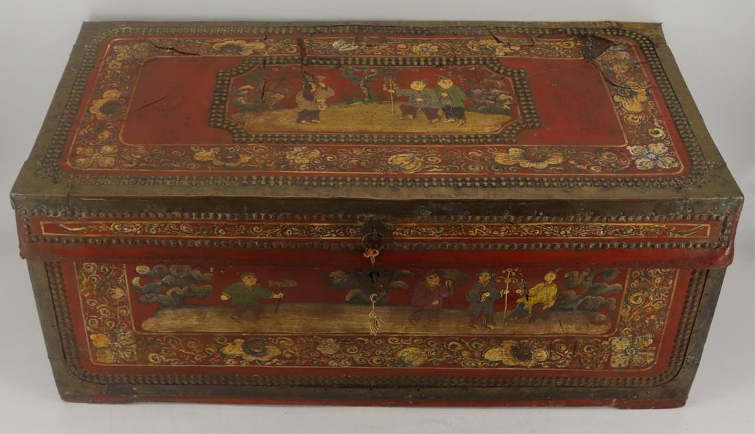 Oriental Lacquered and Paint Decorated Trunk. (1 of 20)