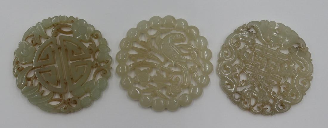 (3) Chinese Carved White Jade Pendants. (1 of 14)
