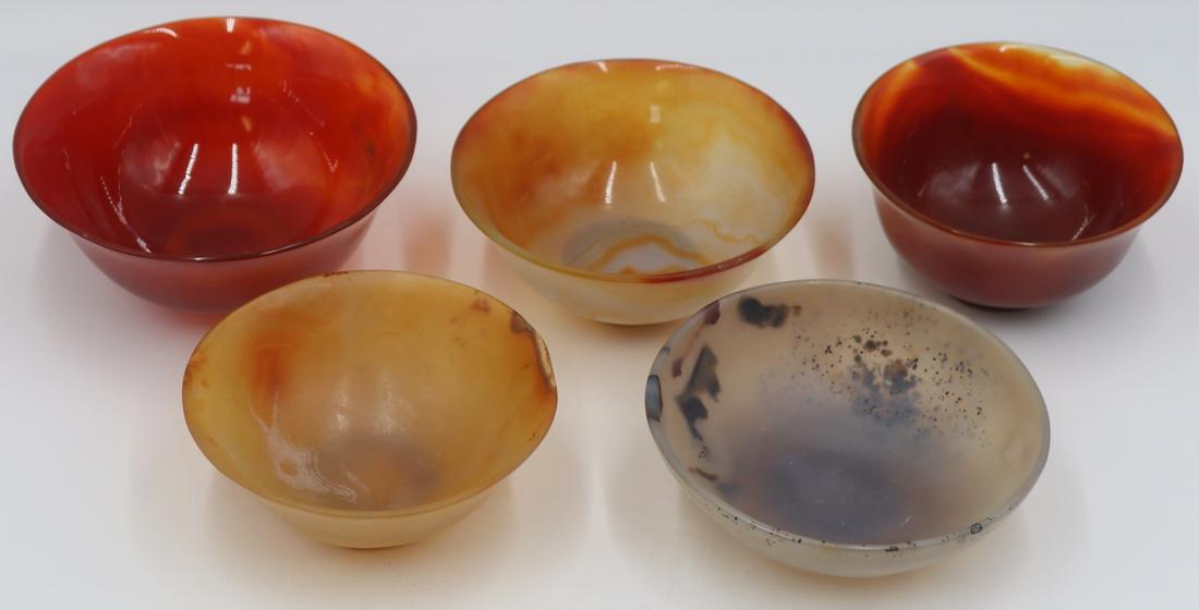 Grouping of (5) Agate and Carnelian Bowls. (1 of 12)