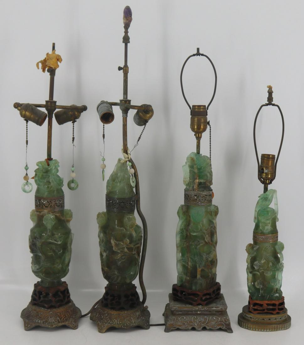 Grouping of (4) Asian Carved Fluorite Lamps. (1 of 10)