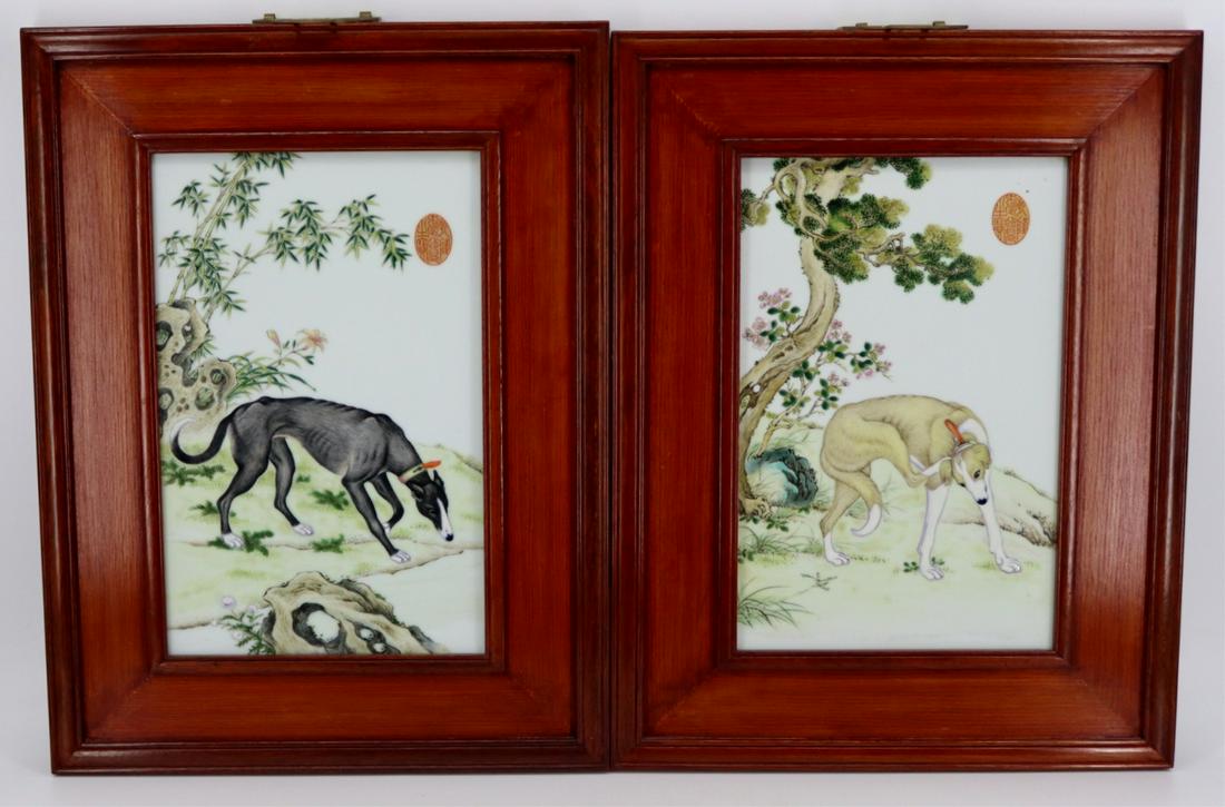 Pair of Signed Chinese Plaques of Dogs. (1 of 12)