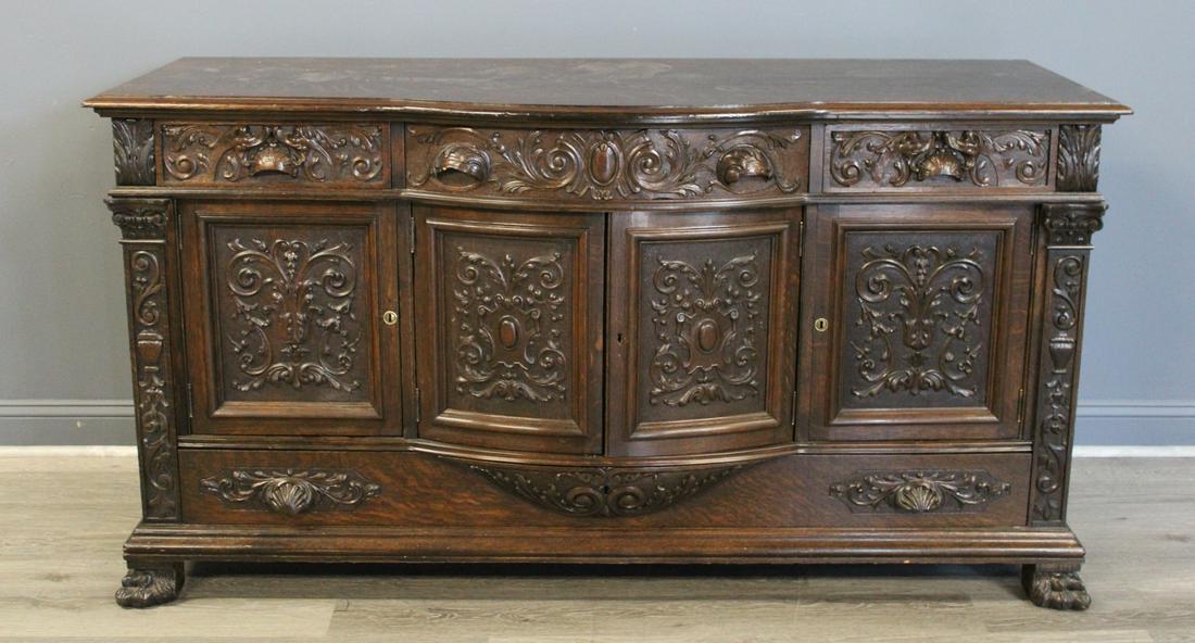 Antique Finely And Highly Carved Oak Server. (1 of 8)