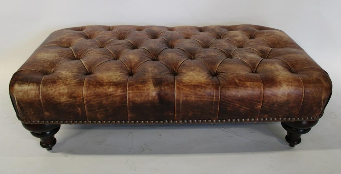 George Smith Tufted Leather Upholstered Ottoman. (1 of 7)