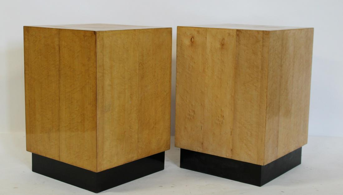 Midcentury Pr Of Milo Baughman Style Blonde Wood: Pedestals. Nice patina, lines and size. from a Scarsdale NY estate. - Dimensions: 26" x 18" x 18"
