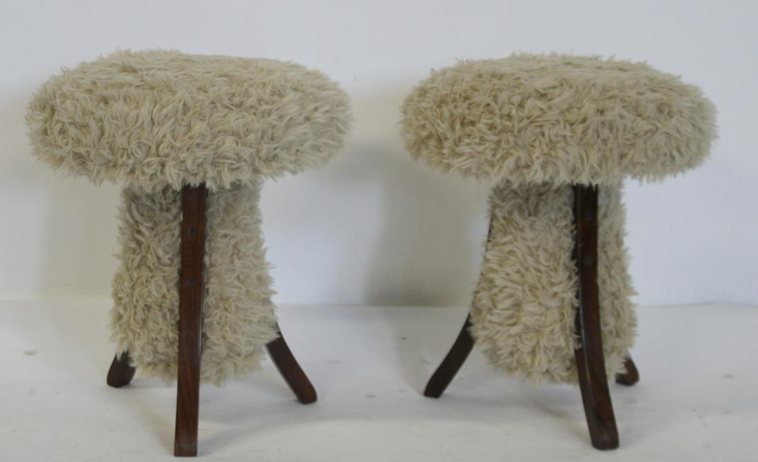 Vintage Pair Of 3 Legged Stools with Wool Type (1 of 5)