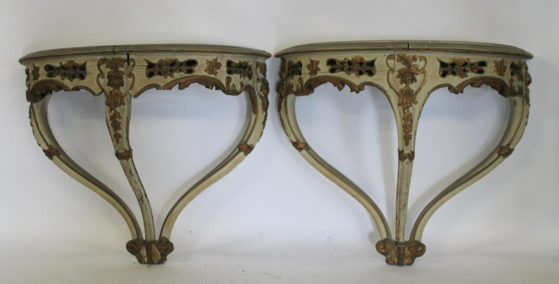 Pair Of 18th Century Venetian Carved, Paint & Gilt (1 of 15)