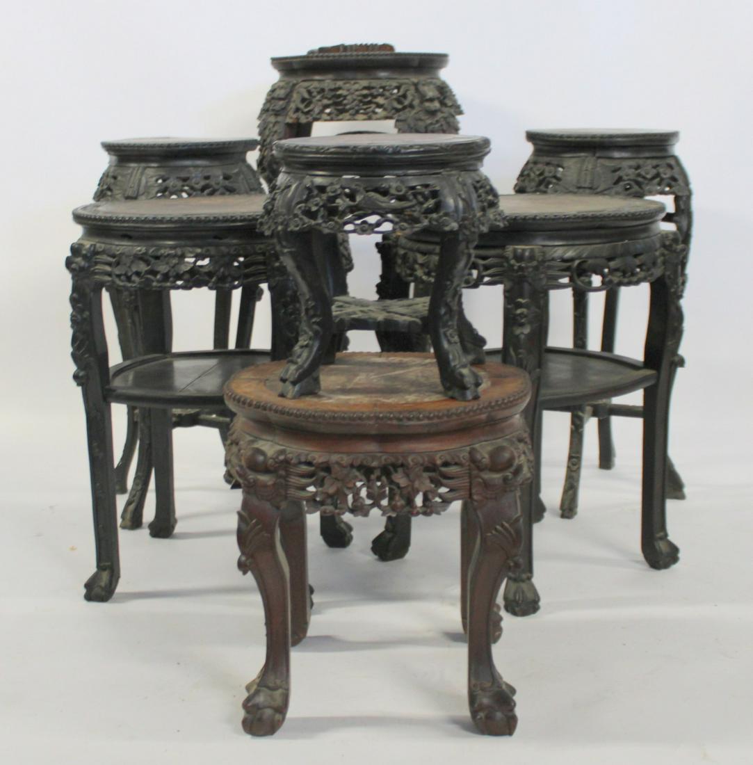 Lot Of 7 Highly Carved Asian Hardwood Stands. (1 of 8)